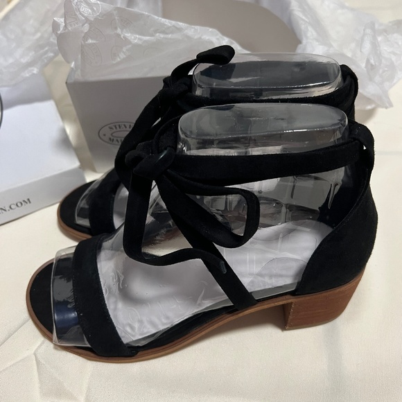 Steve Madden Rizzaa Black Suede Leather Heeled Sandals - Size 7 - Picture 3 of 7